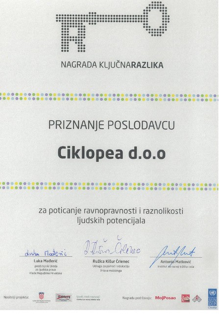 "Ključna razlika" Diversity Award for Ciklopea | News | Blog | Ciklopea
